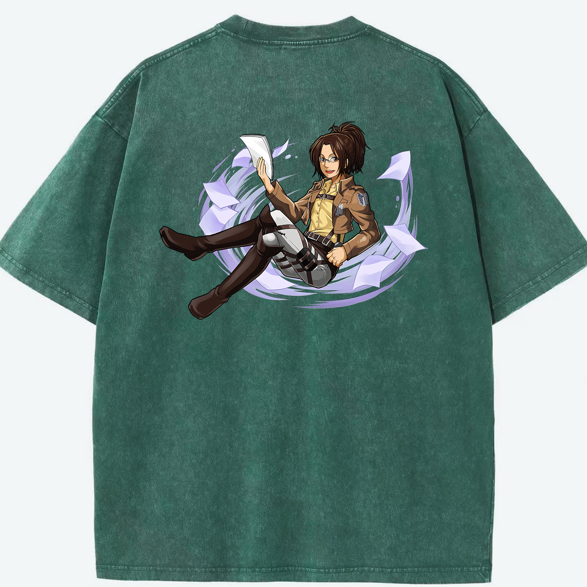 （画像用） 進撃の巨人 ハンジ·ゾエ Attack on Titan Hanji Zoe 綿100% ヴィンテージ風 半袖Tシャツ（背面プリント）